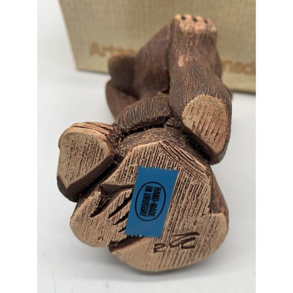 Retired Artesania Rinconada Monkey Chimp Thinking Figurine Clay Signed Box - Picture 6 of 7